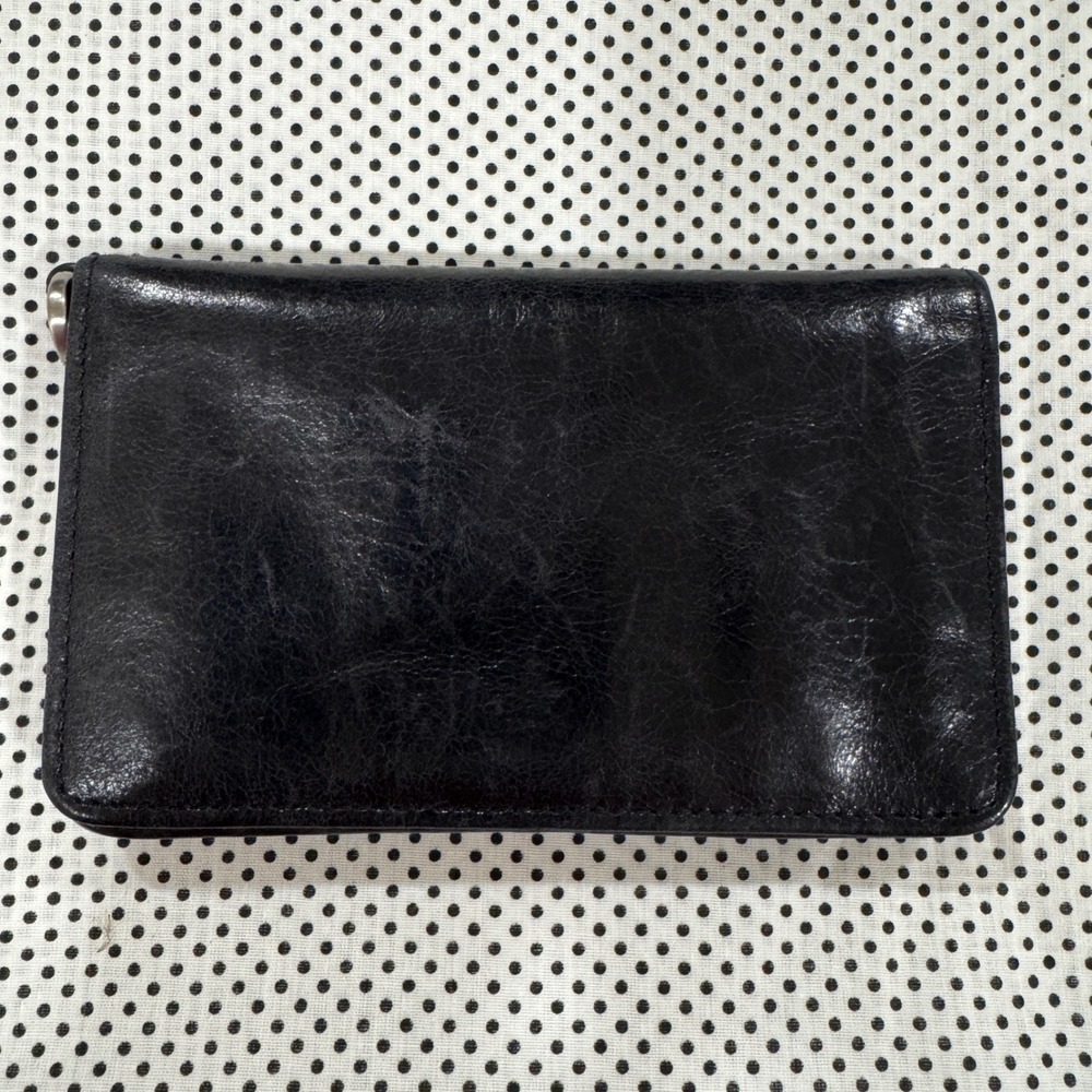 Hobo The Original Black Leather Bifold Wallet With Keychain Swirl Lining